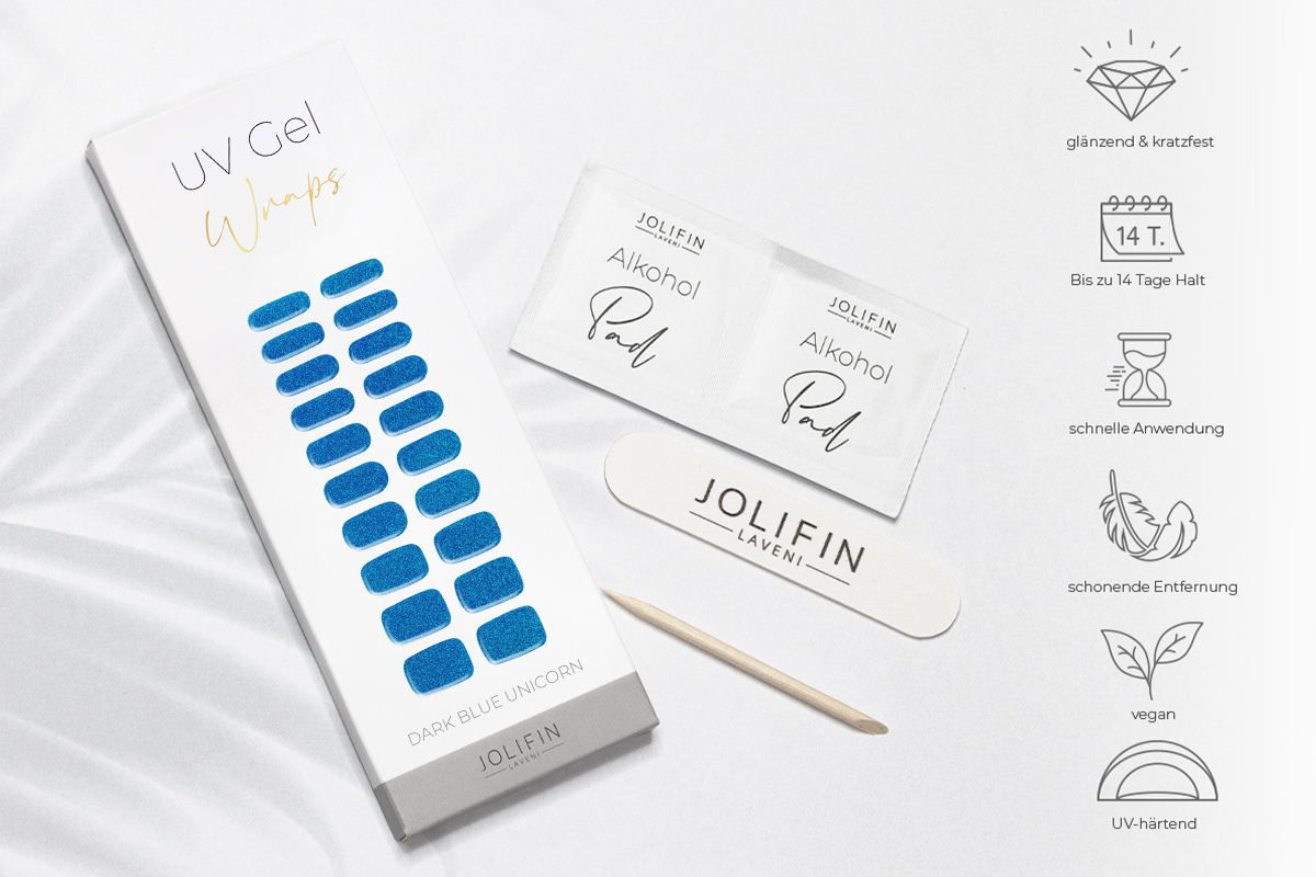 Jolifin LAVENI UV Gel Wraps - dark blue unicorn