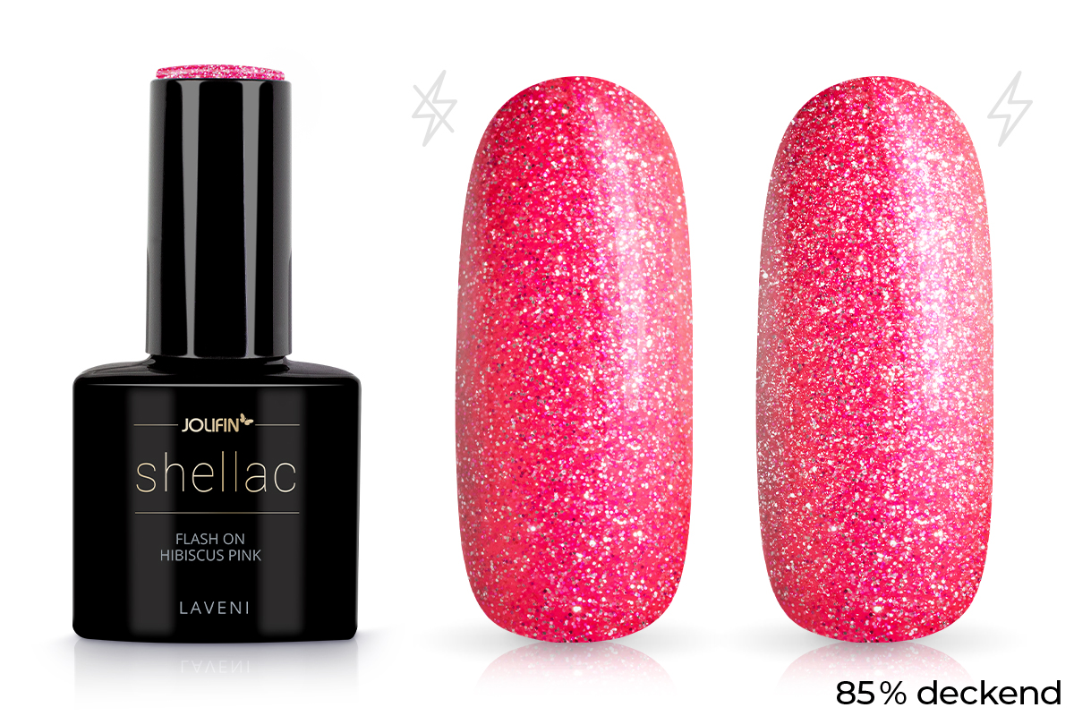 Jolifin LAVENI Shellac - FlashOn hibiscus pink 10ml