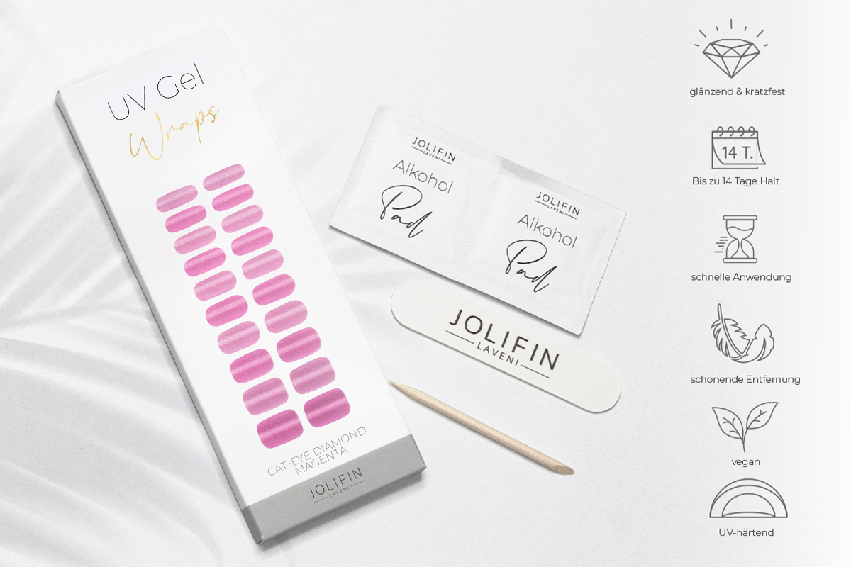 Jolifin LAVENI UV Gel-Wraps - Cat-Eye diamond magenta