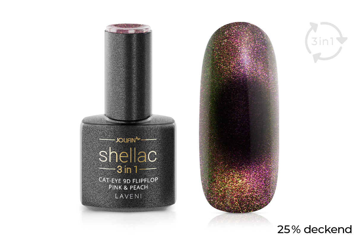 Jolifin LAVENI 3in1 Shellac - Cat-Eye 9D FlipFlop pink & peach 10ml