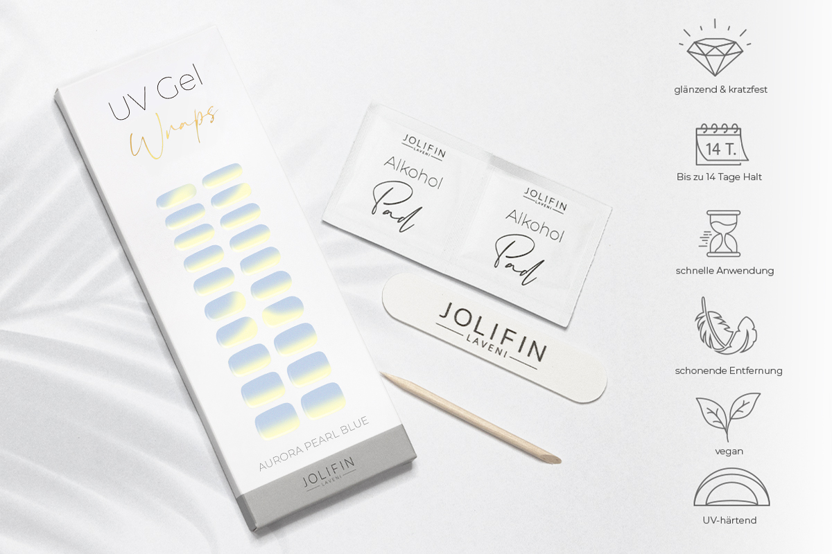 Jolifin LAVENI UV Gel-Wraps - aurora pearl blue 