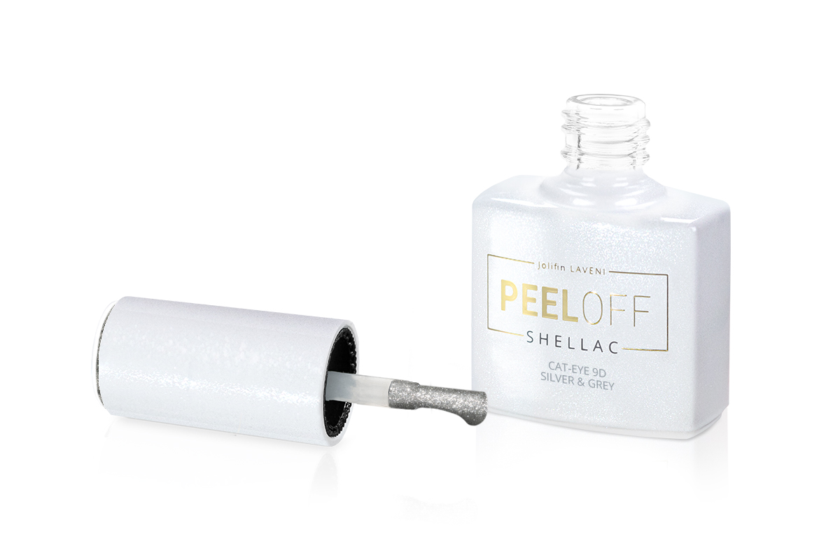 Jolifin LAVENI Shellac PeelOff - Cat-Eye 9D silver & grey 10ml