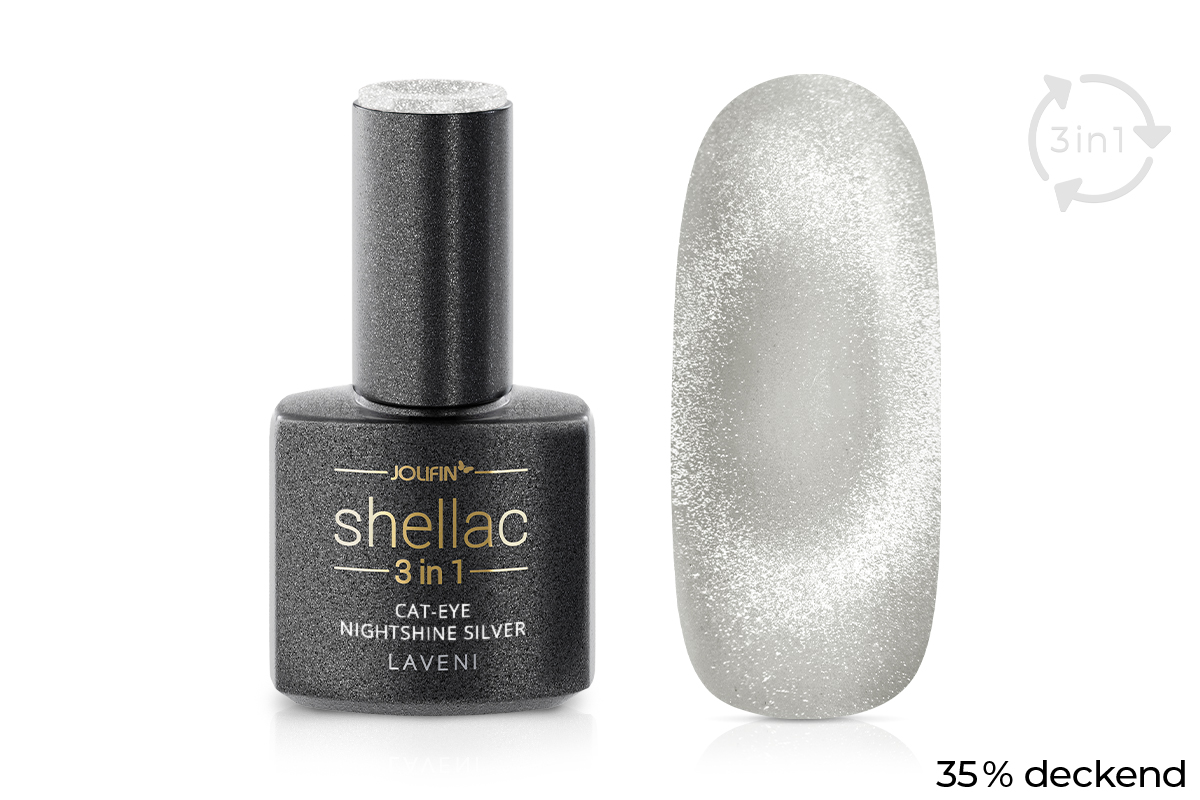 Jolifin LAVENI 3in1 Shellac - Cat-Eye Nightshine silver 10ml