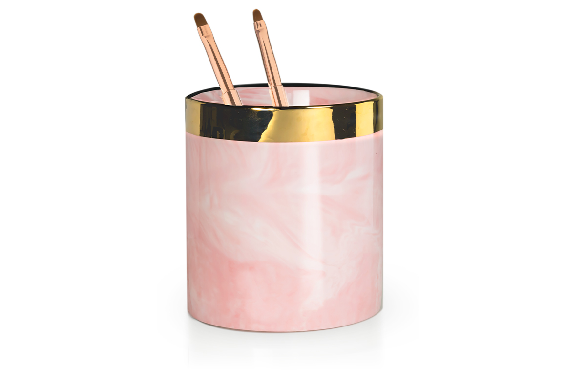 Jolifin LAVENI PRO - Round ceramic brush holder pink