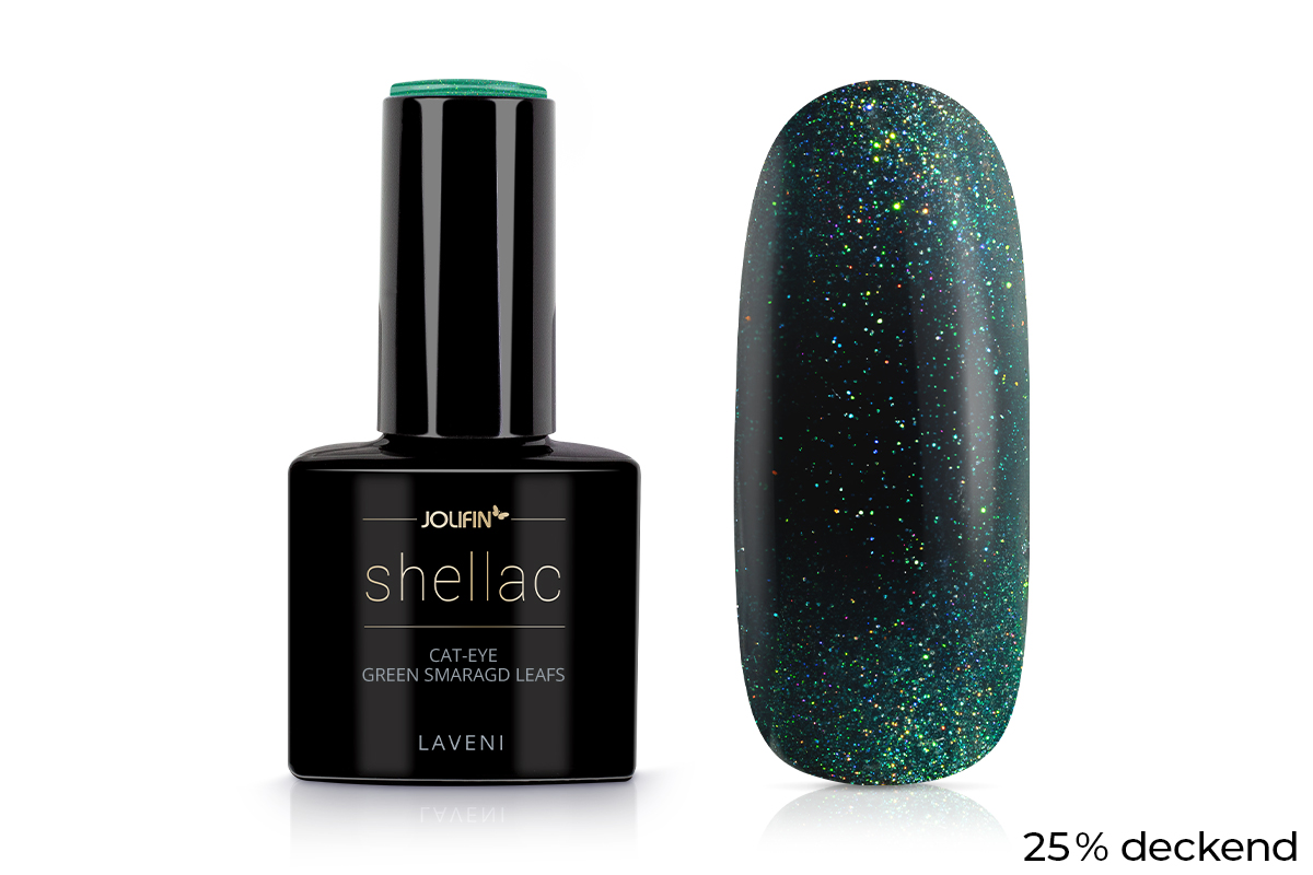 Jolifin LAVENI Shellac - Cat-Eye green smaragd leafs 10ml