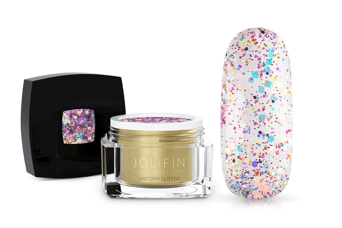 Jolifin LAVENI colour gel - unicorn glitter 5ml
