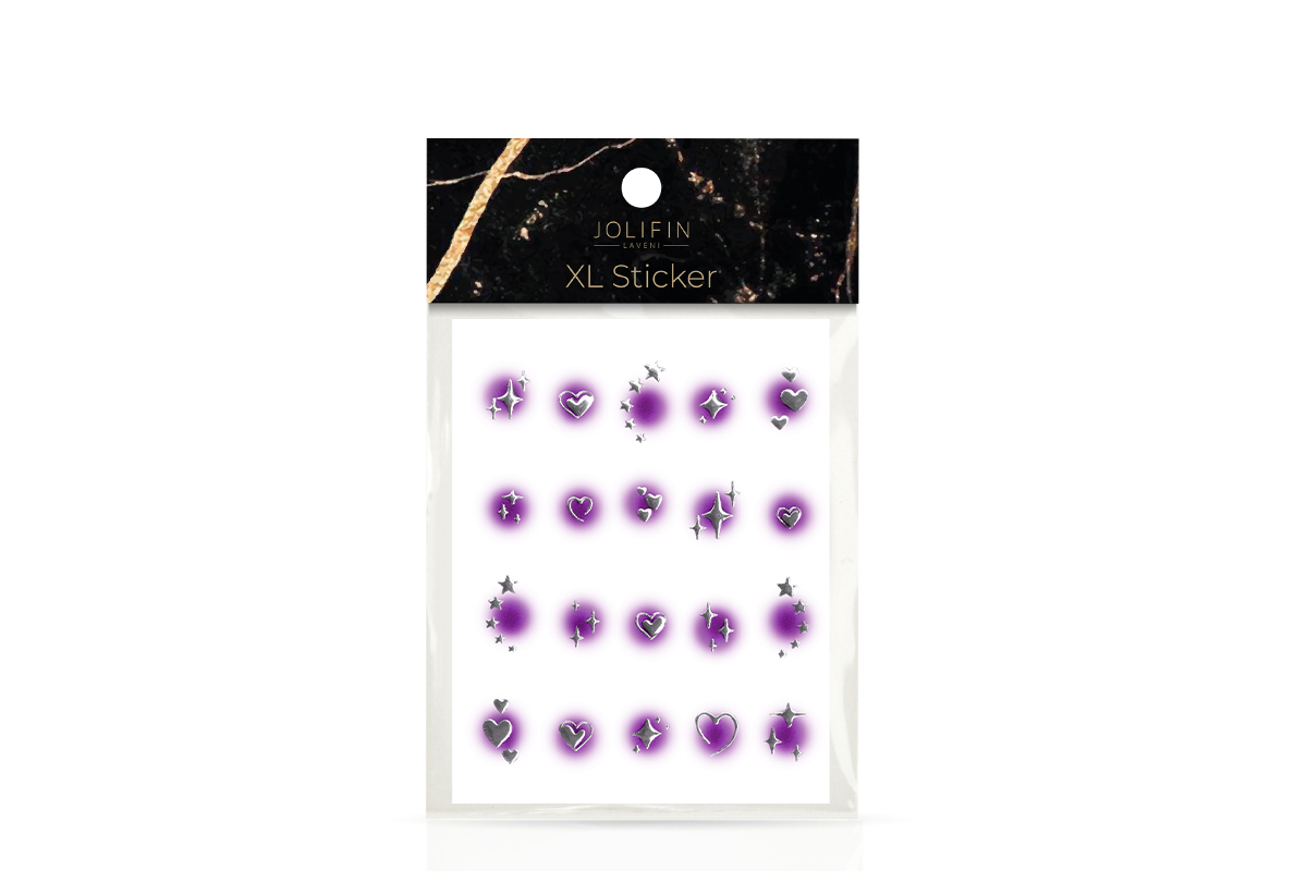 Jolifin LAVENI XL Sticker - silver hearts & stars aura purple