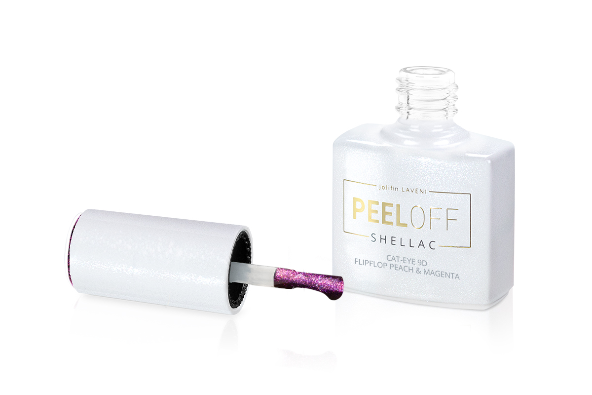 Jolifin LAVENI Shellac PeelOff - Cat-Eye 9D FlipFlop peach & magenta 10ml