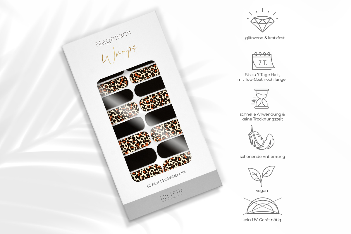 Jolifin LAVENI Nagellack-Wraps - black leopard mix