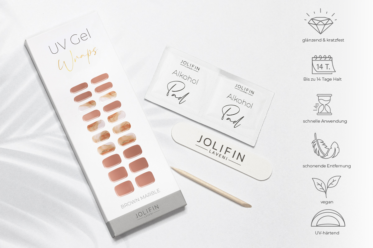 Jolifin LAVENI UV Gel-Wraps - brown marble