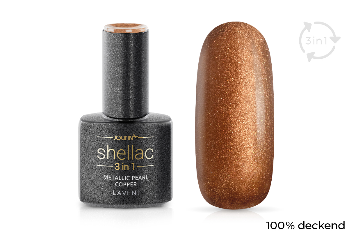 Jolifin LAVENI 3in1 Shellac - metallic pearl copper 10ml