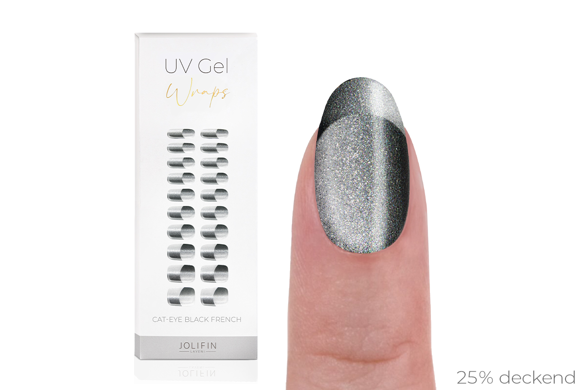 Jolifin LAVENI UV Gel-Wraps - Cat-Eye black French