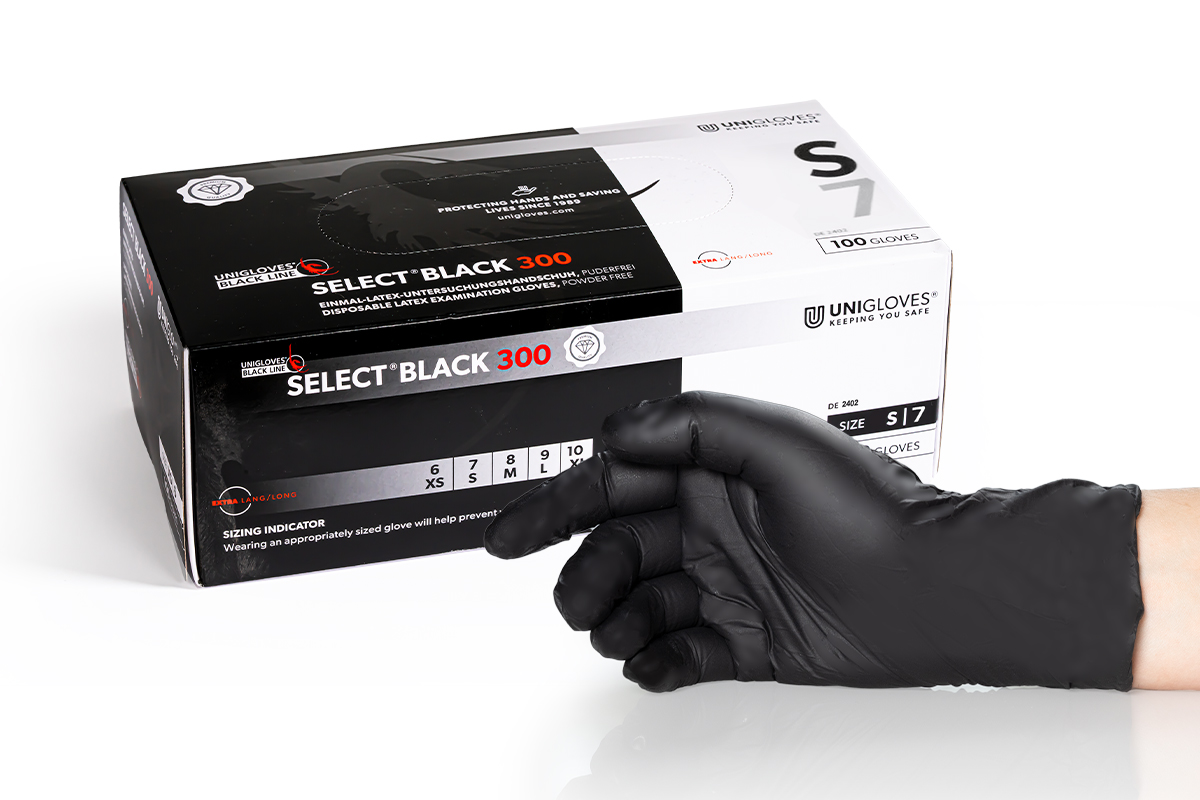 Premium Latexhandschuhe black - extra lang Gr. S