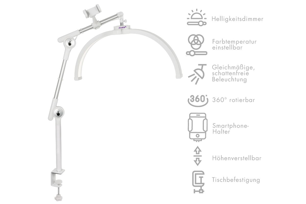 Jolifin LED-Arbeitsplatzleuchte - Halbmond mit Tischbefestigung