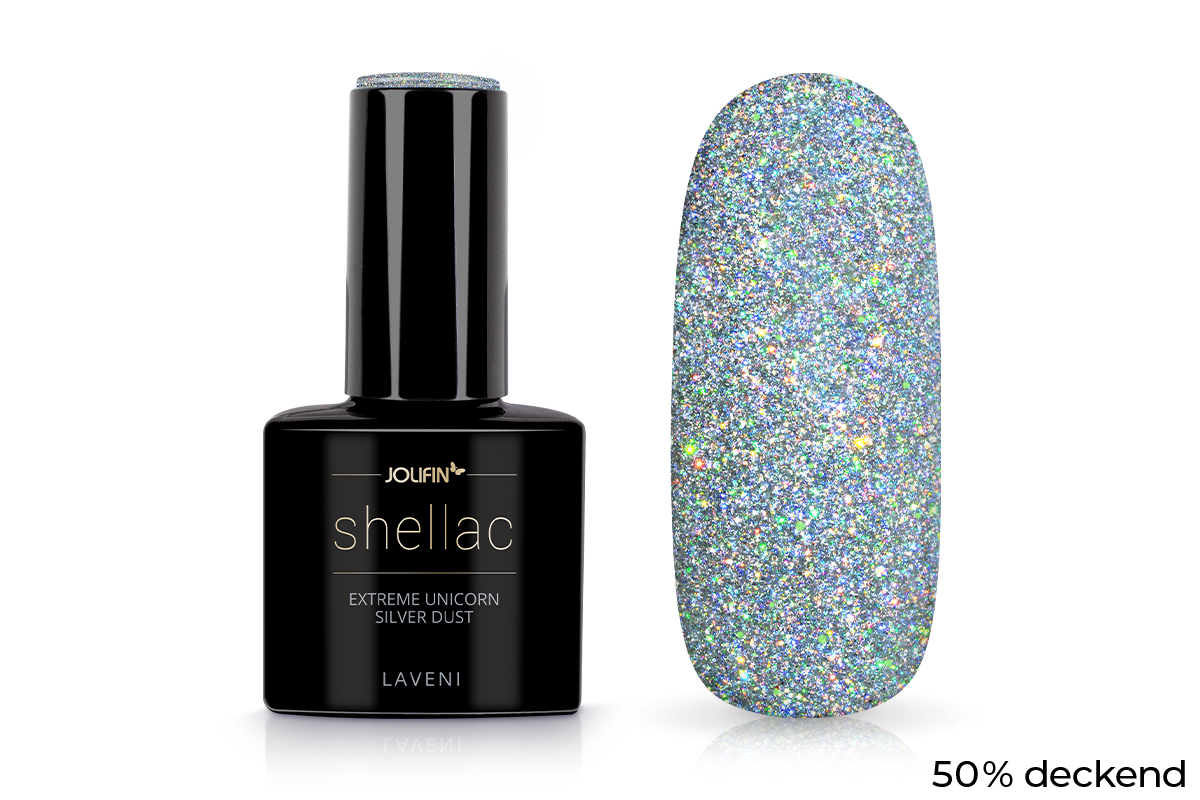 Jolifin LAVENI Shellac - extreme unicorn silver Dust 10ml