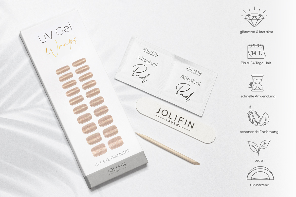 Jolifin LAVENI UV Gel-Wraps - cat-eye diamond