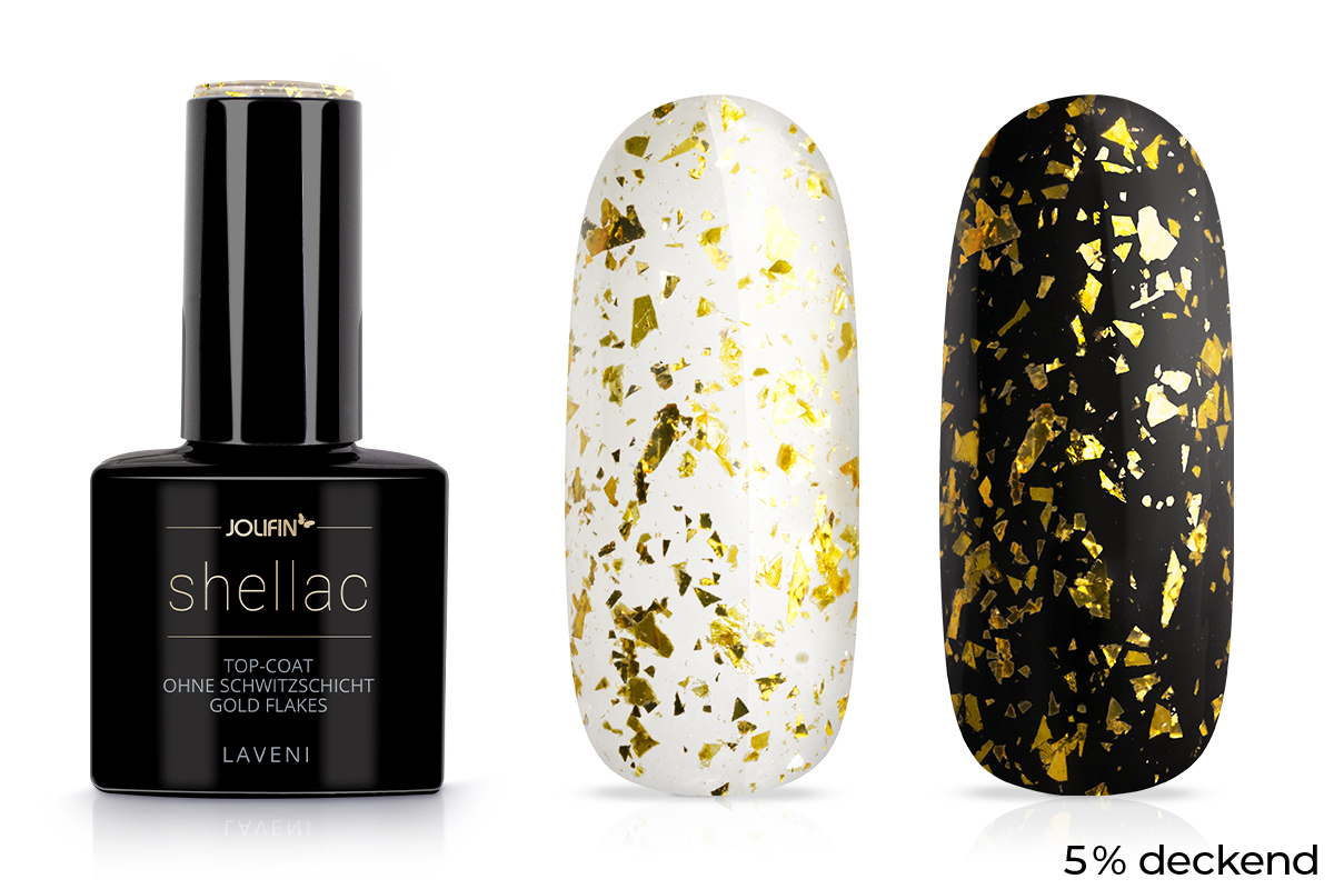 Jolifin LAVENI Shellac - Top-Coat ohne Schwitzschicht gold Flakes 10ml