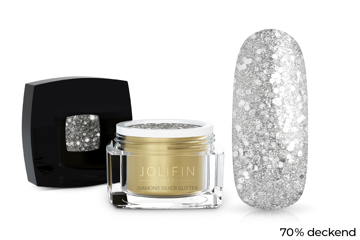Jolifin LAVENI Farbgel - diamond silver Glitter 5ml
