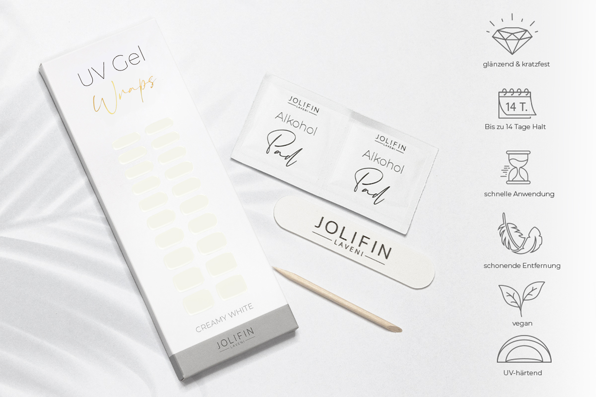 Jolifin LAVENI UV Gel-Wraps - creamy white