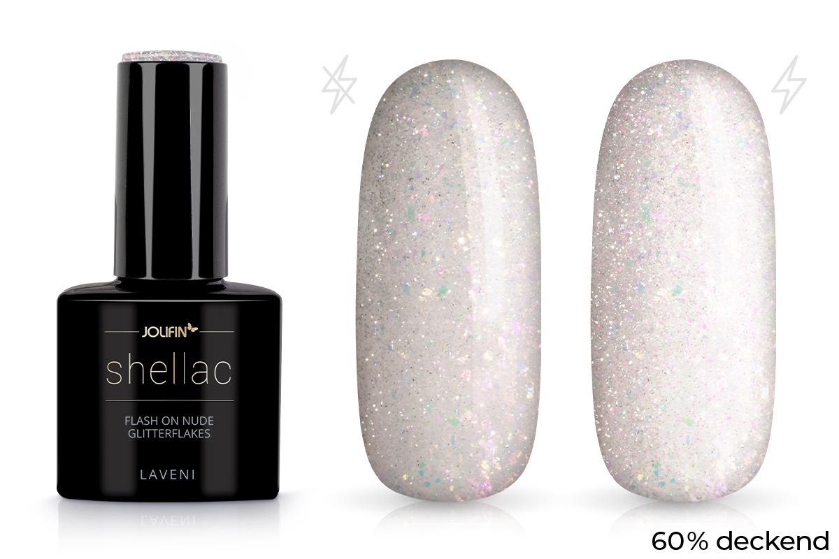 Jolifin LAVENI Shellac - FlashOn nude Glitterflakes 10ml