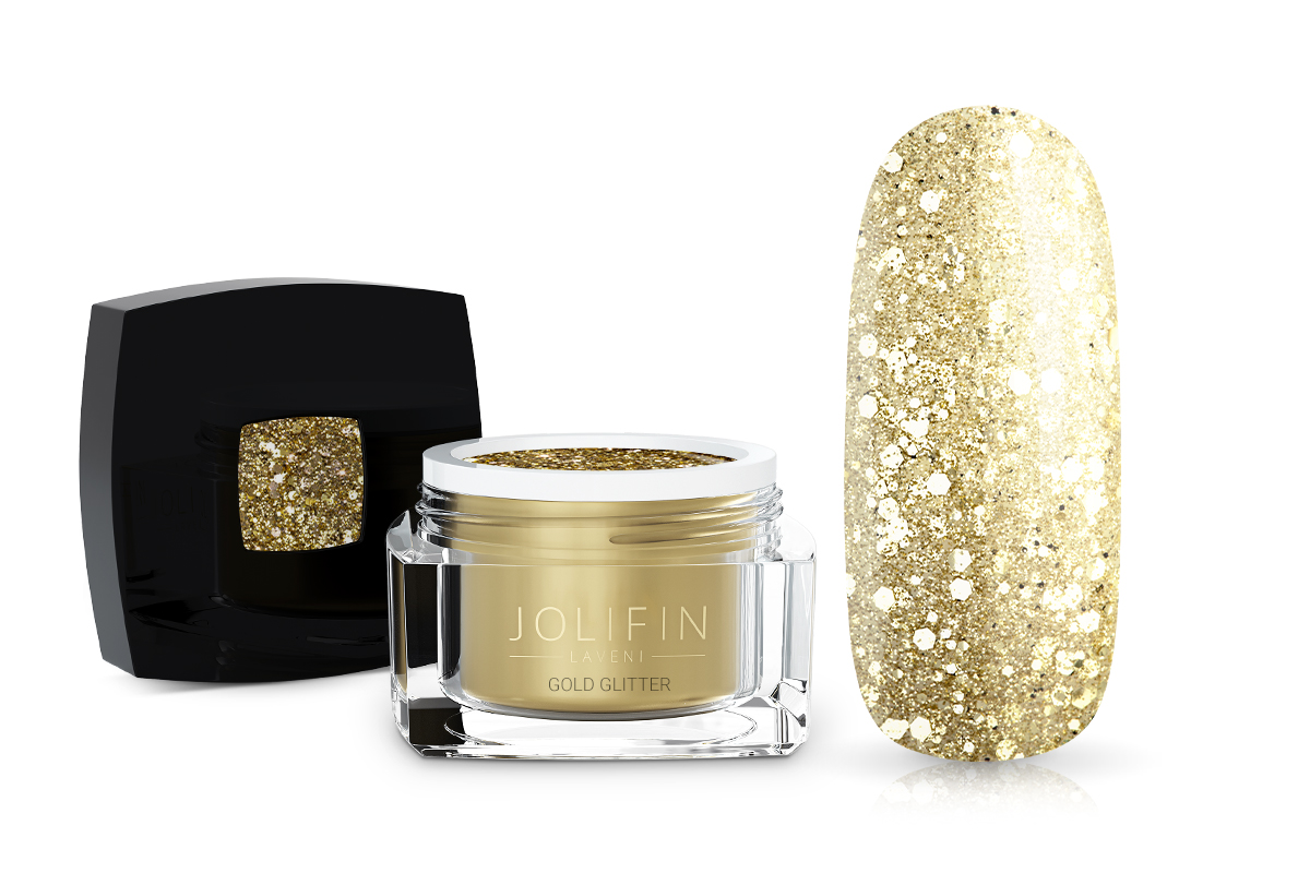 Jolifin LAVENI Farbgel - gold Glitter 5ml