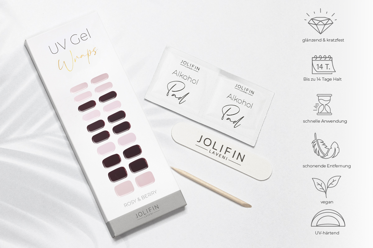 Jolifin LAVENI UV Gel Wraps - rosy & berry