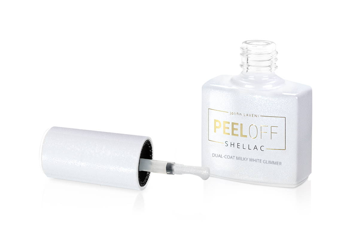 Jolifin LAVENI Shellac PeelOff - Dual-Coat milky white Glimmer 10ml