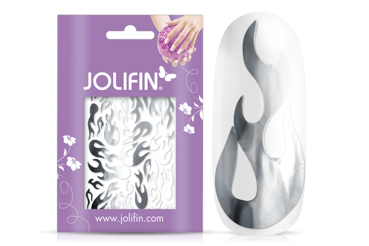 Jolifin Metallic Sticker - Flame silver chrome