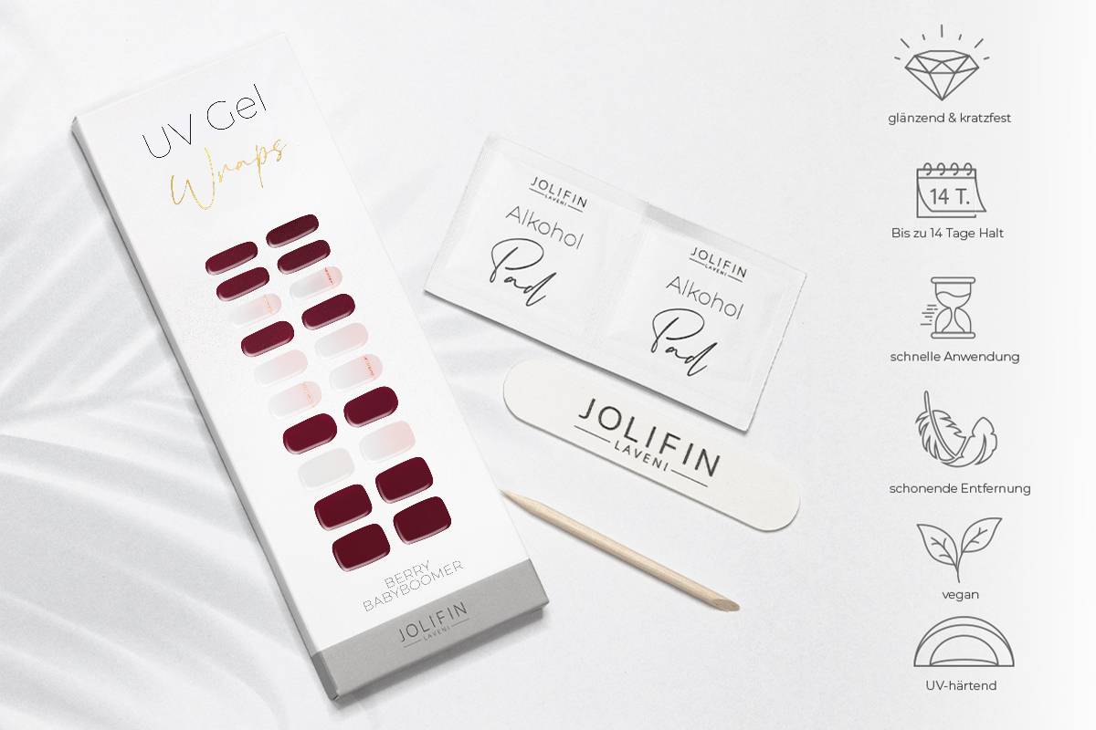 Jolifin LAVENI UV Gel-Wraps - berry babyboomer