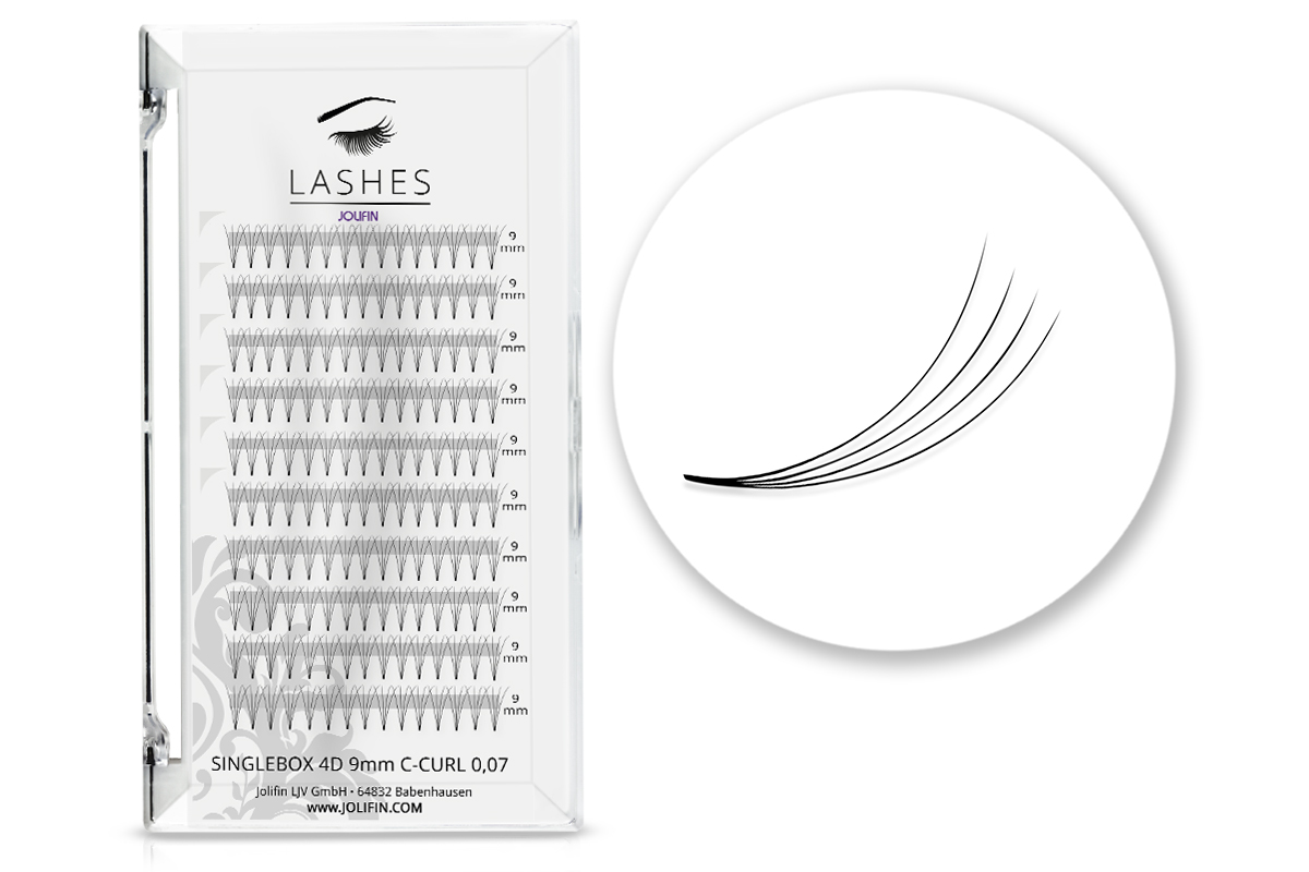SingleBox 9mm - 4D Eyelash Fan C-Curl 0,07