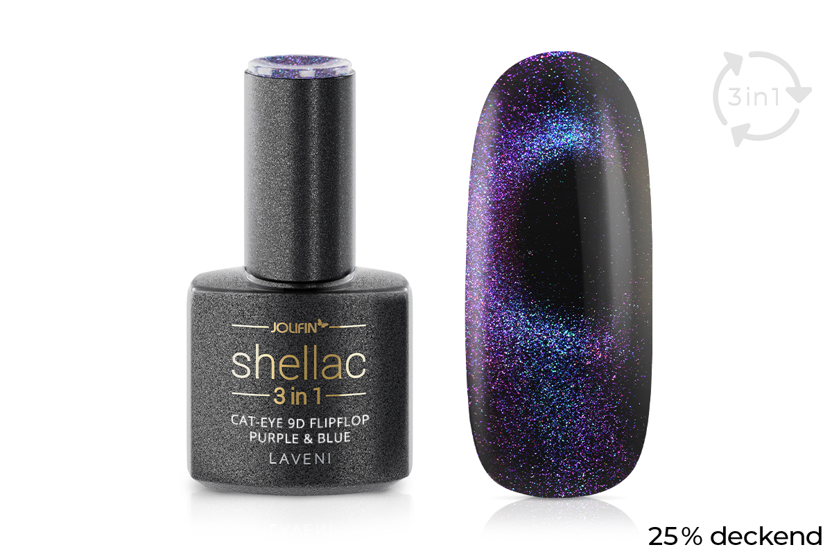 Jolifin LAVENI 3in1 Shellac - Cat-Eye 9D FlipFlop purple & blue 10ml