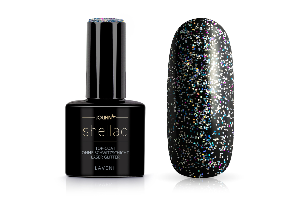 Jolifin LAVENI Shellac - Top-Coat ohne Schwitzschicht laser Glitter 10ml