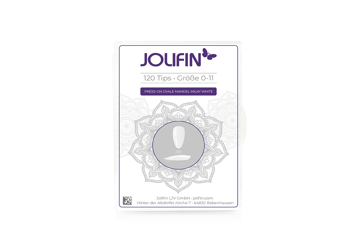 Jolifin 120 Tipbox Press-On oval almond milky white