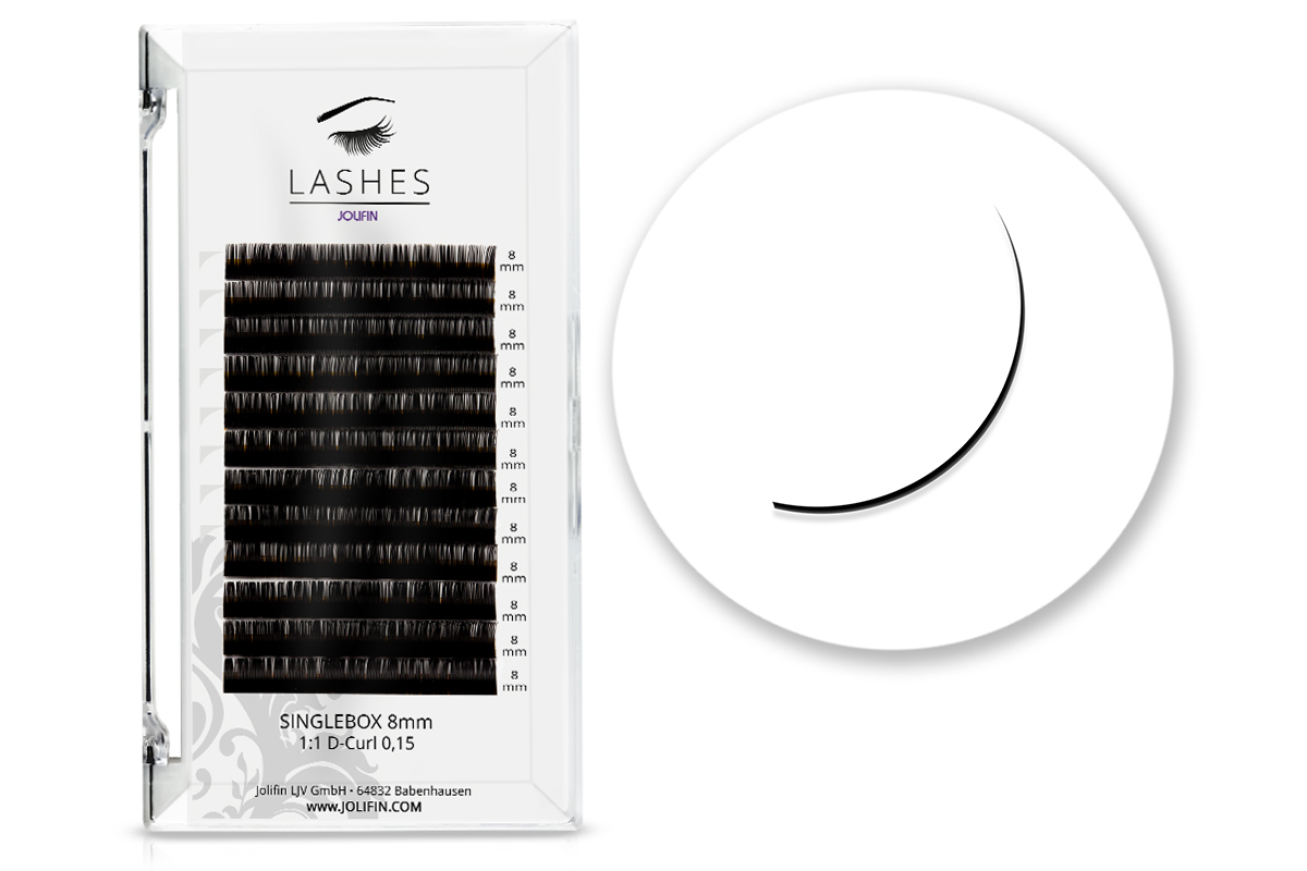 Jolifin Lashes - SingleBox 8mm - 1:1 D-Curl 0,15