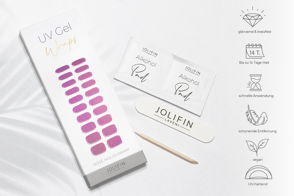 Jolifin LAVENI UV Gel-Wraps - rosé Hologramm