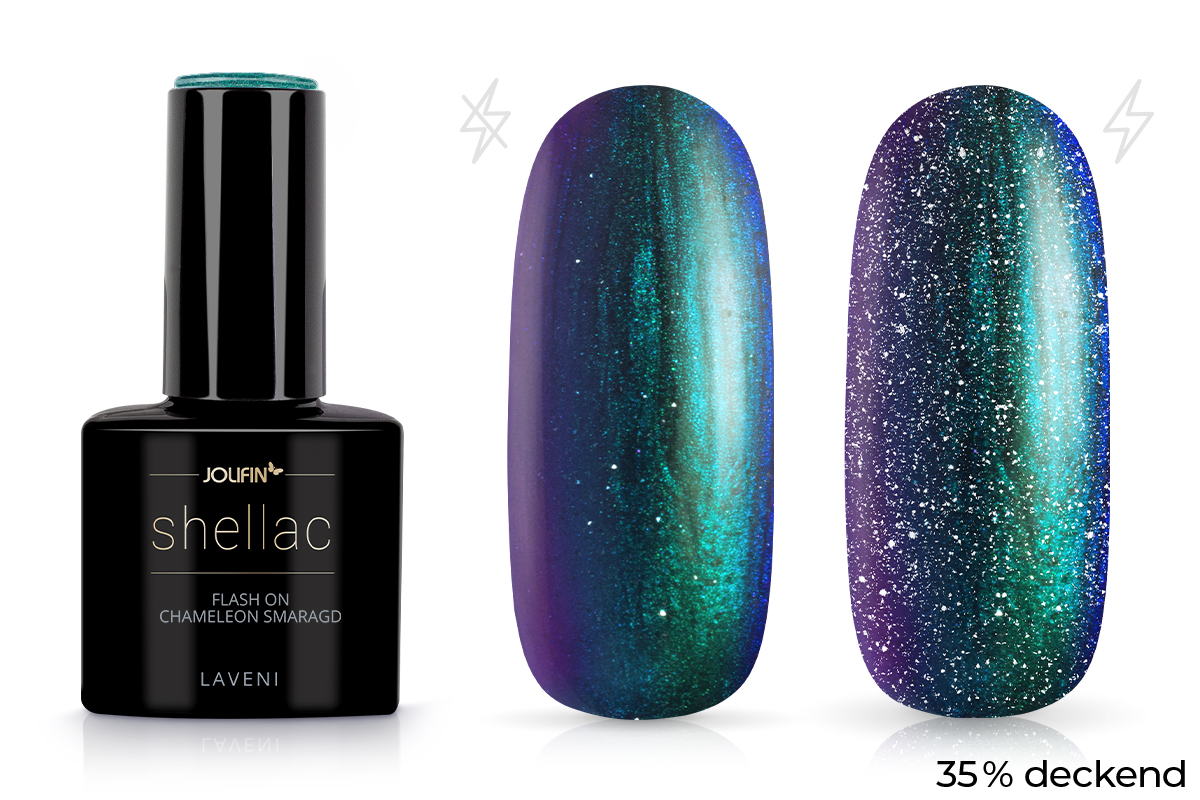 Jolifin LAVENI Shellac - FlashOn chameleon smaragd 10ml