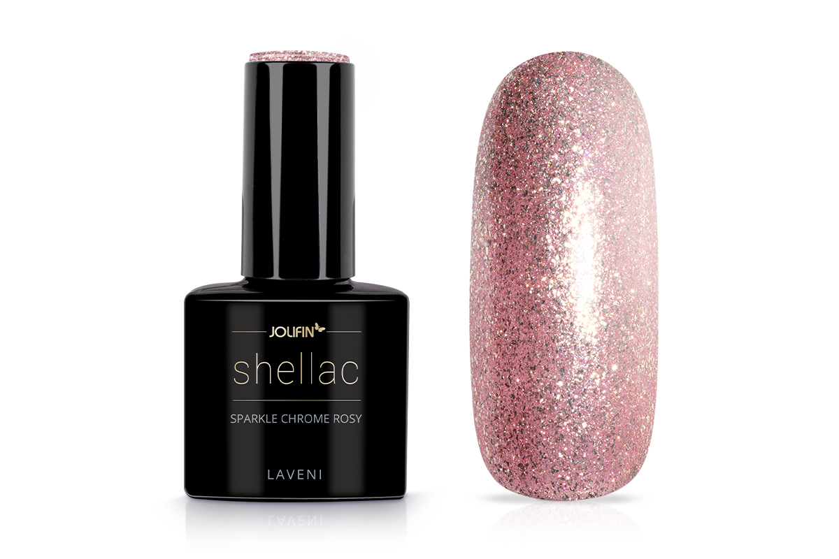 Jolifin LAVENI Shellac - sparkle chrome rosy 10ml